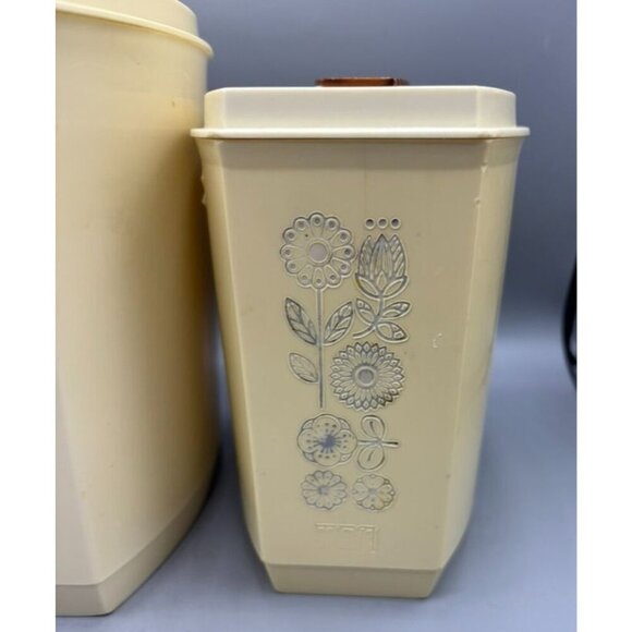 Vintage 1970s Lustroware 3 Pc Canister Set Plastic Floral Beige Nesting - Picture 5 of 11